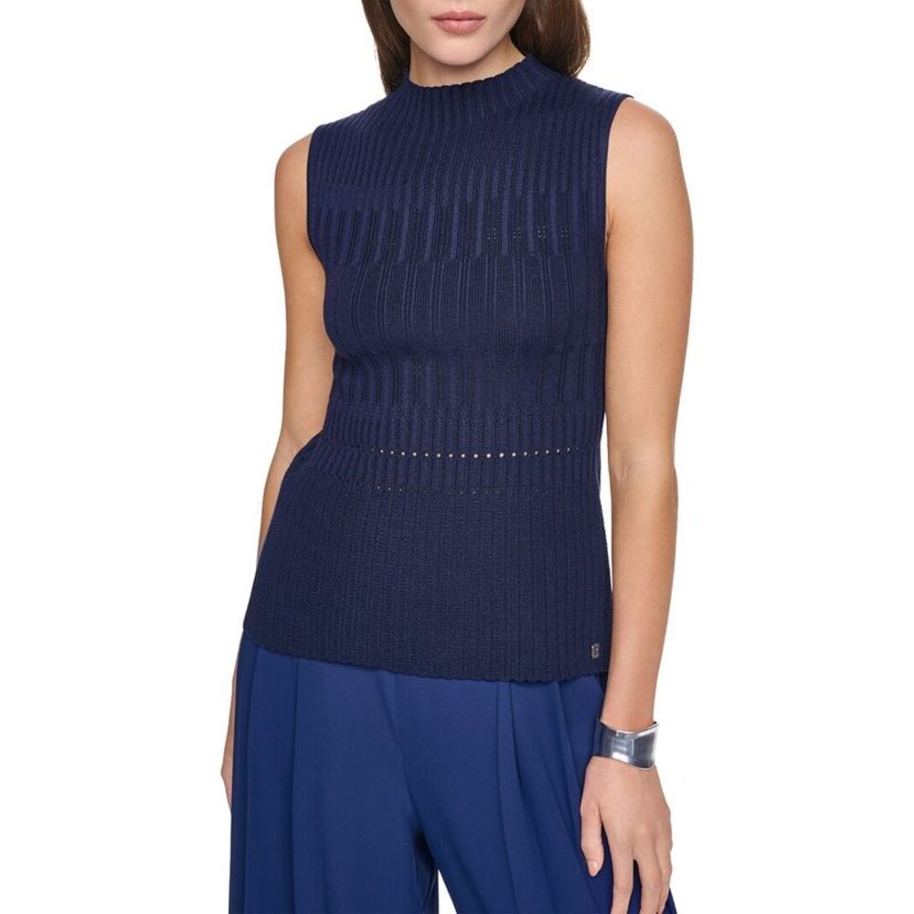 Halston Womens Sleeveless Mock Neck Sweater